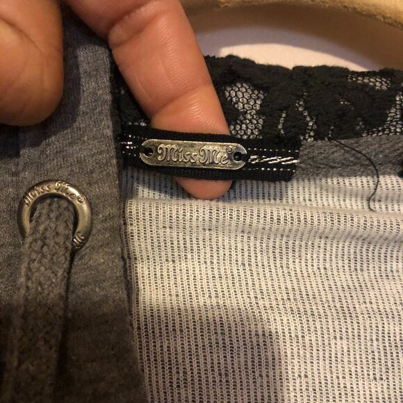 Miss Me Black/ Gray Lace Hoodie - Picture 2 of 8